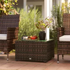 Outsunny 62 x 62cm Glass-Top Rattan Side Table - Brown - 2