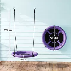 AIYAPLAY 100cm Diameter Nest Seat for Kids with Height Adjustable Hanging Ropes for Outdoor, Playground, Garden, Purple - 3