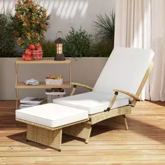 Outsunny 80° Reclining Rattan Lounger - White/Beige - 8