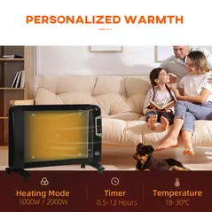 HOMCOM Mica Electric Space Heater, Portable Heater for Home with 2 Heat Settings, Living Room, Study, Garage, Adjustable Temperature 18-30°C, 1000W/2000W, Black - 5