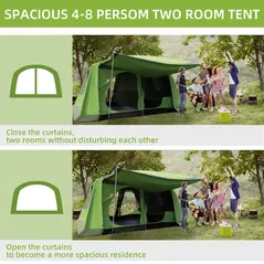 Outsunny Tunnel Tent Camping Shelter w/ Porch, Two Rooms, Lamp Hook, Portable Carry Bag - 4