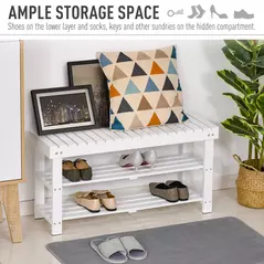 HOMCOM Shoe Bench, 3-Tier Wooden Shoe Rack with Hidden Storage Compartment, Slatted Shelves, Home Storage Unit, Hallway Furniture, White, 90L x 29W x45H cm - 4