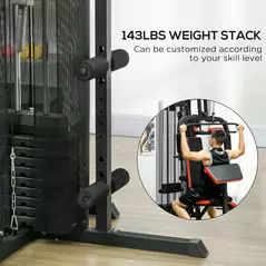 SPORTNOW Multi Gym Workout Station, Weight Machine with 65kg Weight Stack, Sit Up Bench, Push Up Stand, Dip Station - 6
