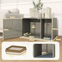 PawHut Cat Litter Box Enclosure with Rattan Door, Scratching Mat, Toy Ball, Non-Slip Foot Pads, Grey - 3