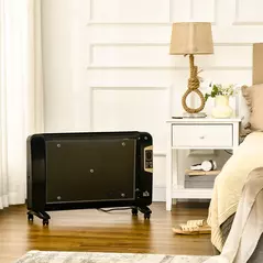 HOMCOM Mica Electric Space Heater, Portable Heater for Home with 2 Heat Settings, Living Room, Study, Garage, Adjustable Temperature 18-30°C, 1000W/2000W, Black - 2