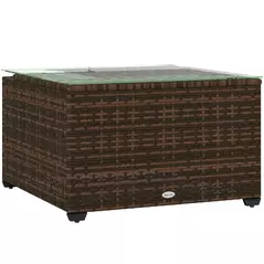 Outsunny 62 x 62cm Glass-Top Rattan Side Table - Brown - 1