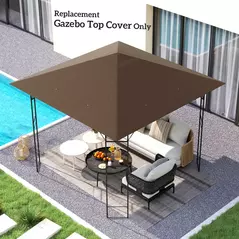 Outsunny 3 x 3(m) Gazebo Canopy Replacement Cover, Garden Gazebo Roof Replacement with Drain Holes, Water-resistant Plastic Coating, 370g/㎡, UPF30+, TOP COVER ONLY, Brown - 7