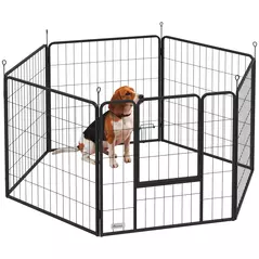 PawHut 6 Panels Dog Playpen, Portable Detachable Puppy Pen with Door, for Medium Dogs, 80cm High, Grey - 1