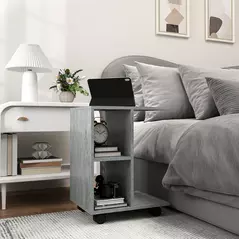 HOMCOM C-Shape End Table Unique Storage Unit w/ 2 Shelves 4 Wheels Freestanding Home Office Furniture Cabinet Square Studio Grey - 2