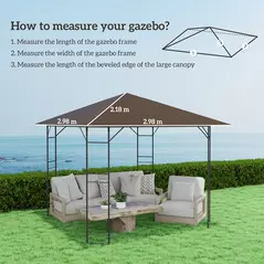 Outsunny 3 x 3(m) Gazebo Canopy Replacement Cover, Garden Gazebo Roof Replacement with Drain Holes, Water-resistant Plastic Coating, 370g/㎡, UPF30+, TOP COVER ONLY, Brown - 3