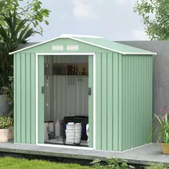 Outsunny 7 x 4ft Metal Garden Shed, Outdoor Storage Tool House with Ventilation Slots, Foundation Kit and Lockable Double Doors, Light Green - 9