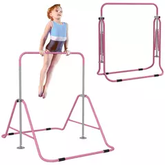 HOMCOM Kids Gymnastic Bar, with Adjustable Height, Foldable Horizontal Bars - Pink - 1