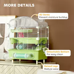 PawHut 3-Tier Hamster Cage with Transparent Top, Sand Bathroom, Exercise Wheel, Hideout Room, Tubes, 45 x 28 x 60 cm, Green - 7
