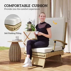 Outsunny 80° Reclining Rattan Lounger - White/Beige - 7