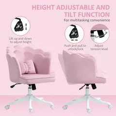 HOMCOM Velvet-Feel Petal Back Office Chair - Pink - 6