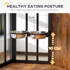 PawHut Corner Dog Crate Furniture with Two Bowls, Lockable Doors, for Small, Medium Dogs, Rustic Brown - 5