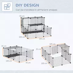 PawHut 3 Level DIY Pet Playpen Metal Small Animal Cage Rabbit Ferret Chinchillas Cage 4 Doors Bottom Trays Black - 5