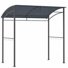 Outsunny 2.2 x 1.5 m BBQ Grill Gazebo Tent, Garden Grill with Metal Frame, Curved Canopy and 10 Hooks, Outdoor Sun Shade, Grey - 1