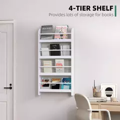 HOMCOM Bookcase, 4 Tier Wall Mounted Bookshelf, 15cm Depth Storage Shelving Rack for Bedroom Nursery Office Home, Accessories Supplies, White - 5