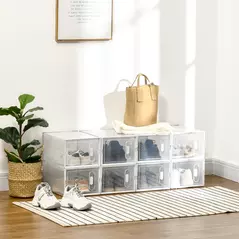 HOMCOM 8PCS Clear Shoe Box, Plastic Stackable Shoe Storage Box for UK/EU Size up to 8.5/43 with Magnetic Door for Women/Men, 25 x 35 x 19cm - 2