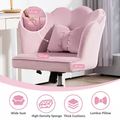 HOMCOM Velvet-Feel Petal Back Office Chair - Pink - 5
