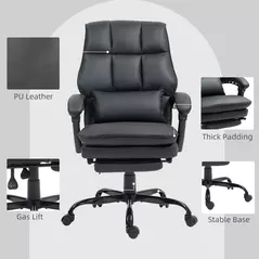 HOMCOM Faux Leather Reclining Office Chair, with Footrest - Black - 8