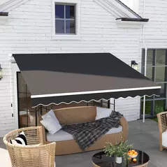 Outsunny 3 x 2.5m Garden Patio Manual Awning, Retractable Canopy Sun Shade Shelter with Fittings and Crank Handle, Black - 2