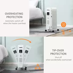 HOMCOM 1500W Digital Oil Filled Radiator, 7 Fin, Portable Electric Heater with LED Display, 24-Hour Timer, 3 Heat Settings, Safety Cut-Off and Remote Control, White - 4
