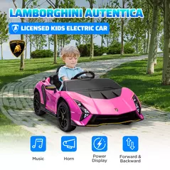AIYAPLAY 12V Lamborghini Autentica Licensed Kids Electric Car with Remote Control, 4 Suspension Wheels, Soft Start, Pink - 4