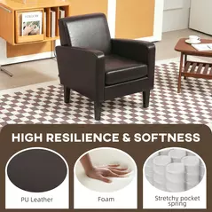 HOMCOM Faux Leather Simple Armchair - Brown - 5