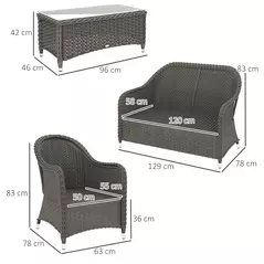 Outsunny Four-Piece Rattan Sofa Set, with Glass-Top Table - Light Grey - 3