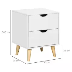 HOMCOM Bedside Table, Bedside Cabinet with 2 Drawers, Side End Table with Pine Wood Legs for Bedroom Living Room, White - 3