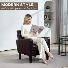 HOMCOM Faux Leather Simple Armchair - Brown - 4