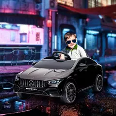 AIYAPLAY Mercedes-Benz AMG CLA 45 Licensed 12V Kids Electric Car Ride on Car w/ Remote, Suspension Lights Music Horn - Black - 2
