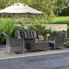Outsunny Four-Piece Rattan Sofa Set, with Glass-Top Table - Light Grey - 8