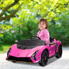 AIYAPLAY 12V Lamborghini Autentica Licensed Kids Electric Car with Remote Control, 4 Suspension Wheels, Soft Start, Pink - 2