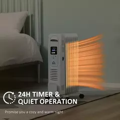 HOMCOM 1500W Digital Oil Filled Radiator, 7 Fin, Portable Electric Heater with LED Display, 24-Hour Timer, 3 Heat Settings, Safety Cut-Off and Remote Control, White - 6