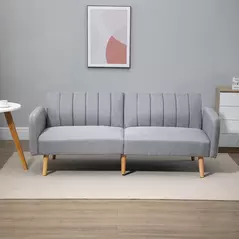 HOMCOM Three-Seater Sofa Bed, with Split Back - Light Grey - 8