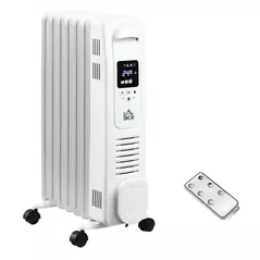 HOMCOM 1500W Digital Oil Filled Radiator, 7 Fin, Portable Electric Heater with LED Display, 24-Hour Timer, 3 Heat Settings, Safety Cut-Off and Remote Control, White - 1