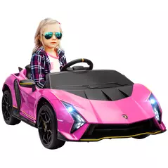 AIYAPLAY 12V Lamborghini Autentica Licensed Kids Electric Car with Remote Control, 4 Suspension Wheels, Soft Start, Pink - 1
