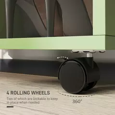 HOMCOM Open Wardrobe on Wheels, Bedroom Wardrobe with Clothes Hanging Rail, 2 Storage Shelves, Mobile Garment Rack for Cloakroom, Hallway, Green - 5