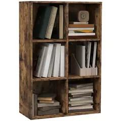 HOMCOM Six-Cube Bookcase - Rustic Brown Wood Effect - 1