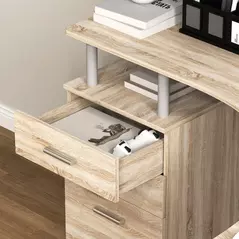 HOMCOM L-Shaped Computer Desk Table with Storage Drawer, Home Office Desk Corner Industrial Style Workstation for A4 Files 143.5 x 143.5 x 76cm, Oak - 9