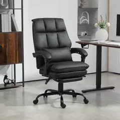 HOMCOM Faux Leather Reclining Office Chair, with Footrest - Black - 2