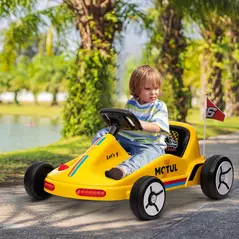 AIYAPLAY 6V Electric Go Kart for Kids with Music, Light, Horn, for 3-5 Years, Yellow - 2