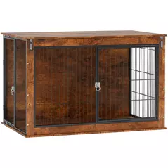 PawHut 46.46'' Dog Crate Furniture with Openable Top, Two Lockable Doors, for Extra Large Dogs, Rustic Brown - 1