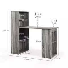 HOMCOM 120cm Computer Desk, Wooden PC Laptop Table with 6-Tier Storage Bookshelves, Home Office Working Study Desk, Writing Workstation, Grey - 3