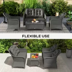Outsunny Four-Piece Rattan Sofa Set, with Glass-Top Table - Light Grey - 7