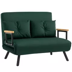 HOMCOM 4-in-1 Velvet-Feel Double Sofa Bed, with Pillows - Green - 1