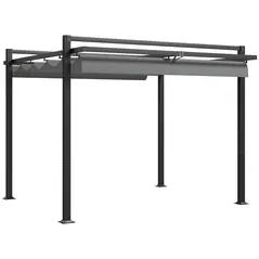 Outsunny 3 x 3(m) Retractable Pergola, Garden Gazebo Shelter with Aluminium Frame, for Grill, Patio, Deck, Dark Grey - 1